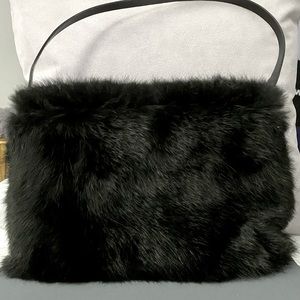 Serpui Marie Black Mink fur clutch with black leather strap.
